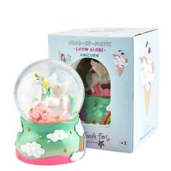 Декоративна снежна топка Unicorn с музика, еднорог и блестящи падащи частици
