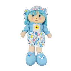 Парцалена кукла със синя рокля и шапка – 50 см