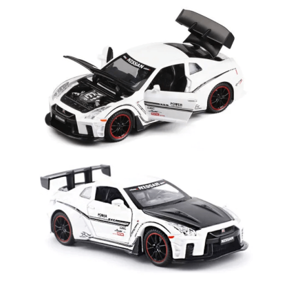 Метална кола Nissan GTR R35, с отварящи се врати, Бяла, без опаковка