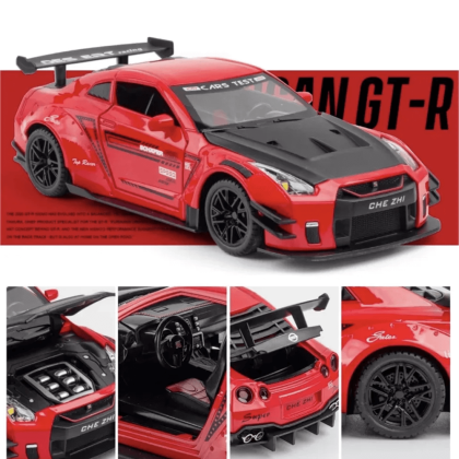 Метална кола Nissan GT-R Nismo, със светлини и звуци, Червена