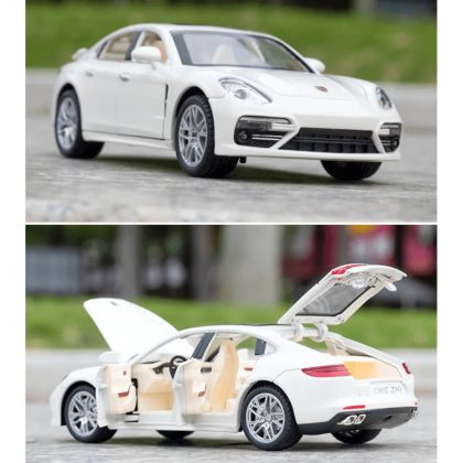 Метална кола Porsche Panamera, Със светлини и звуци, 1:24, Бяла, Без опаковка