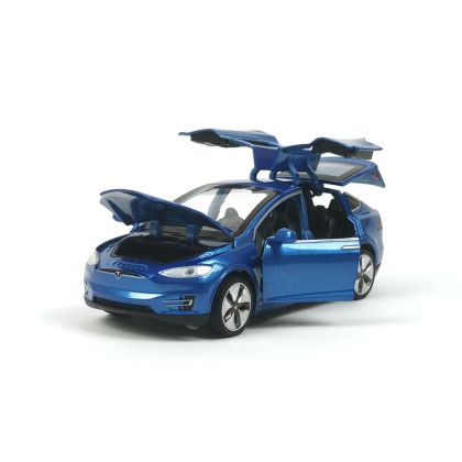 Метална кола Tesla, Model X, С пушек, 1:22, Синя, Без опаковка