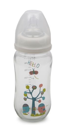 Стъклено шише за хранене с широко гърло 240 ml B0468