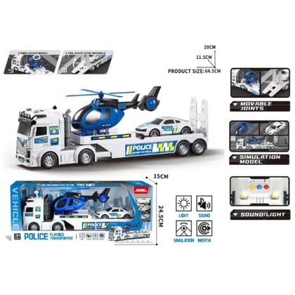 Детски полицейски автовоз с хеликоптер и кола 64 см със светлини и звук
