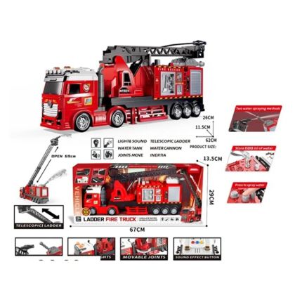 Голям пожарен камион 67 см със стълба, водна пръскачка, светлини и звук