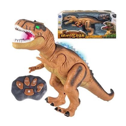 Динозавър с дистанционно управление, светлини и звук, интерактивна играчка, кафяв