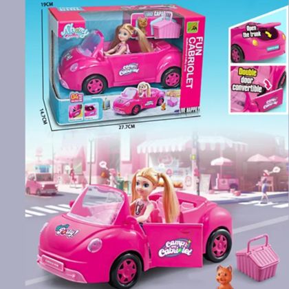 Детски комплект с кукла и кабриолет – отварящ се багажник и врати