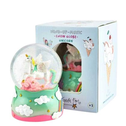 Декоративна снежна топка Unicorn с музика, еднорог и блестящи падащи частици