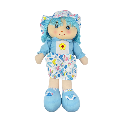 Парцалена кукла със синя рокля и шапка – 50 см