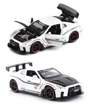 Метална кола Nissan GTR R35, с отварящи се врати, Бяла, без опаковка