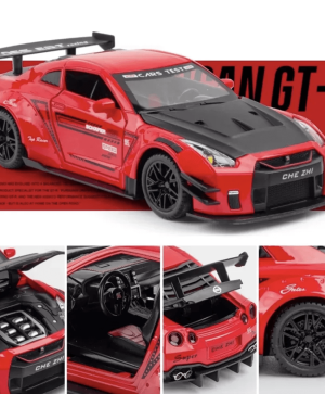 Метална кола Nissan GT-R Nismo, със светлини и звуци, Червена