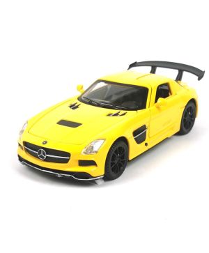 Метален автомобил Mercedes SLS AMG, Отварящи врати, Жълта, Без опаковка