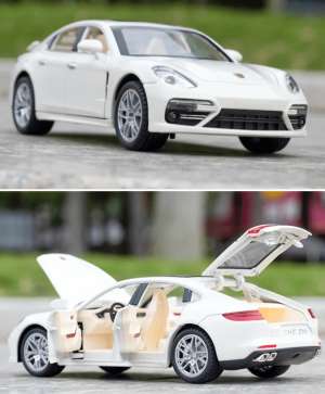 Метална кола Porsche Panamera, Със светлини и звуци, 1:24, Бяла, Без опаковка