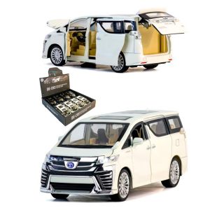 Метален микробус Toyota Vellfire, Със звук и светлини, Бял, 20,5х9х7,5см, Без опаковка