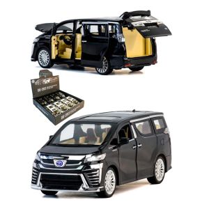 Метален микробус Toyota Vellfire, Със звук и светлини, Черен, 20,5х9х7,5см, Без опаковка