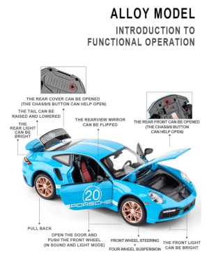 Метална количка Porsche 911 GT3, С отварящи се врати, Синя, 1:32, Без опаковка