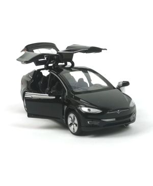 Метална кола Tesla, Model X, С пушек, 1:22, Черна, Без опаковка