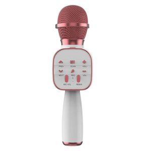 Безжичен микрофон, С високоговорител, Micro SD карта, USB, FM радио, запис, Розов