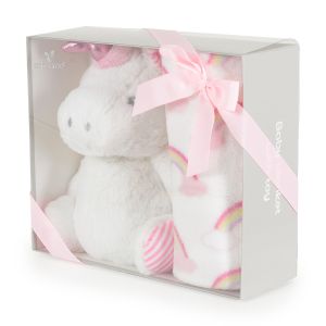 Бебешко одеяло 90/75 cm с играчка Unicorn rainbow