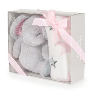 Бебешко одеяло 90/75 cm с играчка Elephant pink