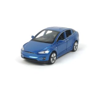 Метална кола Tesla, Model X, мащаб 1:28, Син, Без опаковка