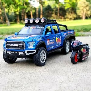 Метален пикап Ford Raptor , С мотор, 1:28, Син, Без опаковка