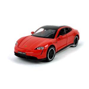 Метална кола Porsche Taycan, 1:32, Червен, С отварящи се врати, Без опаковка 