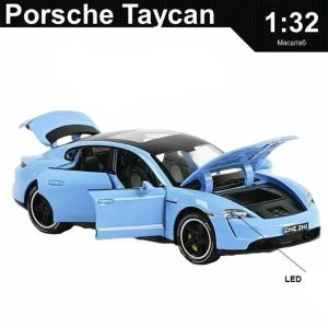 Метална кола Porsche Taycan, 1:32, Син, С отварящи се врати, Без опаковка 