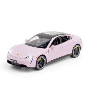 Метална кола Porsche Taycan, 1:32, Розов, С отварящи се врати, Без опаковка 