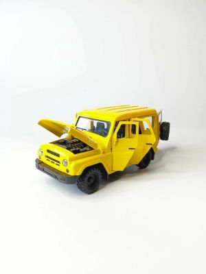 Метален джип Уаз, 1:18, С отварящи се врати, Жълт ретро ван, Класически дизайн 