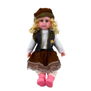 Кукла Мелиса – говори и пее на български език, кафяво облекло и жилетка