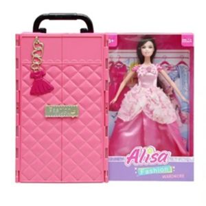 Кукла Alisa с гардероб и розова рокля, Куфар с аксесоари