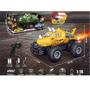 Детски джип, С дистанционно, Dino Monster Truck Green, Със спрей ефект (1:16), Зелен