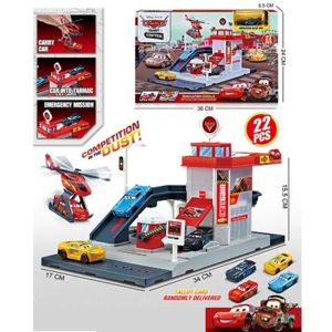 Cars пожарна станция с хеликоптер и колички – 22 части, комплект за игра