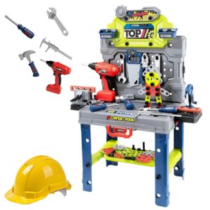 Детски работен плот с инструменти 133 части с каска и електрическа бормашина
