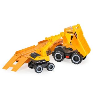 Детски камион автовоз с багер и самосвал 64 см със светлини и звук