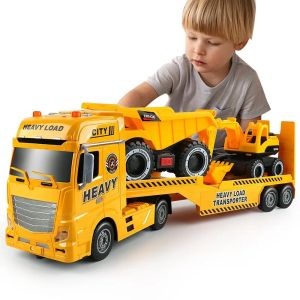 Детски камион автовоз с багер и самосвал 64 см със светлини и звук