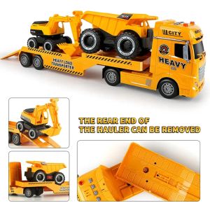 Детски камион автовоз с багер и самосвал 64 см със светлини и звук