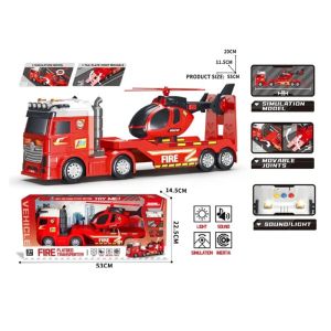 Детски пожарен камион автовоз с хеликоптер 55 см със светлинни и звукови ефекти