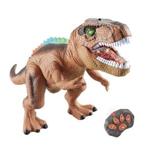 Динозавър с дистанционно управление, светлини и звук, интерактивна играчка, кафяв