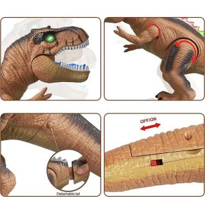 Динозавър с дистанционно управление, светлини и звук, интерактивна играчка, кафяв