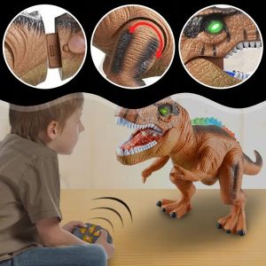 Динозавър с дистанционно управление, светлини и звук, интерактивна играчка, кафяв