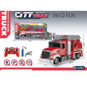 Детски пожарен камион с дистанционно управление и вода, звук и светлина – 2.4GHz, мащаб 1:24