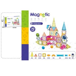 Магнитен конструктор, 70 части, Цветен, За креативна игра и развитие на въображението