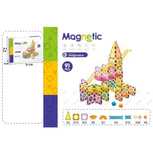 Магнитен конструктор, 91 части, Цветен, За изграждане на фигури и творческа игра