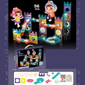 Магнитен конструктор с писта за топчета, 56 части, Цветен, Образователен комплект за деца