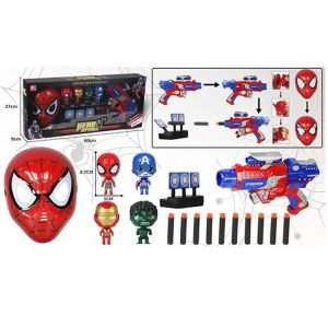 Комплект Spider-Man, С пистолет, Маска, Фигурки и мишени, С меки стрели