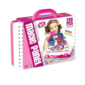 Детски конструктор мозайка с винтоверт в куфарче – 249 части, розов