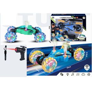 Каскадна лазерна количка с пушек, светлини, музика и 2.4GHz дистанционно – 32 см