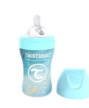 Бебешко шише Twistshake 260 мл от неръждаема стомана - Мраморно синьо